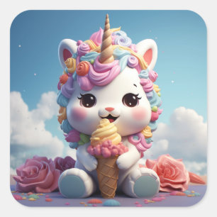 Cuadrada Pegatina Cute unicorn