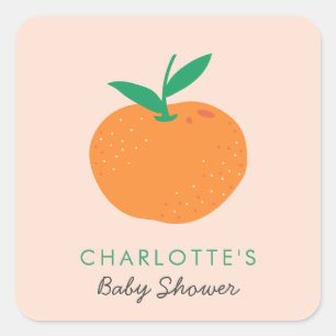 Cuadrada Pegatina Cutie Naranja Baby Shower Square