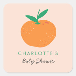 Cuadrada Pegatina Cutie Naranja Baby Shower Square