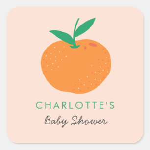 Cuadrada Pegatina Cutie Naranja Baby Shower Square