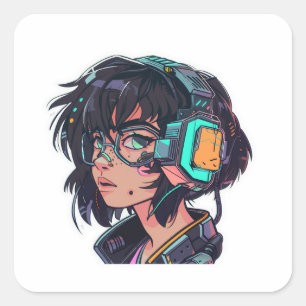 Cuadrada Pegatina Cyberpunk Human