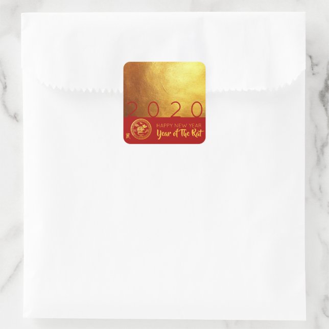 Cuadrada Pegatina de 2020 de Red Gold Chinese Rat (Bolso)