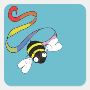 Cuadrada Pegatina de abeja con cinta de arcoíris