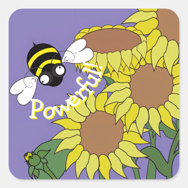 Cuadrada Pegatina de Abeja Poderosa (Anverso)