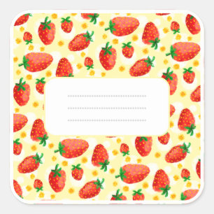 Cuadrada Pegatina de acuarela de fresas y mareas