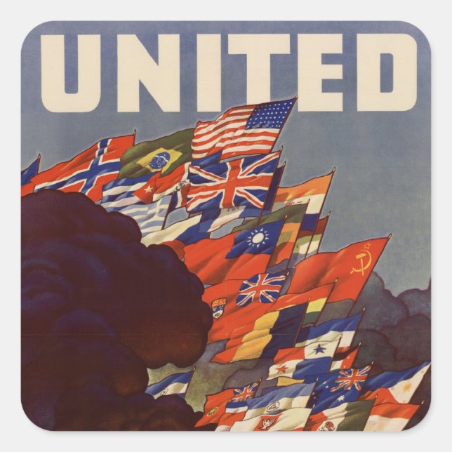 Cuadrada Pegatina de afiches de época de la Segunda Guerra  (Anverso)