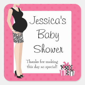 Cuadrada Pegatina de agradecimiento de Baby Shower Rosado