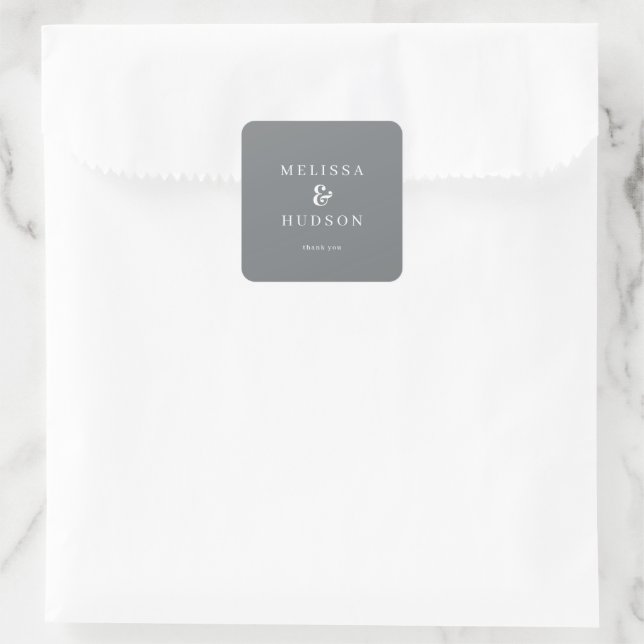 Cuadrada Pegatina de agradecimiento de boda con Serif Gris  (Bolso)