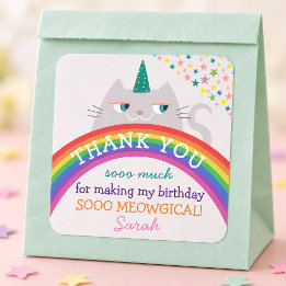 Cuadrada Pegatina de agradecimiento de cumpleaños Gato arco
