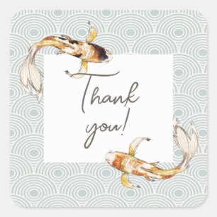 Cuadrada pegatina de agradecimiento de peces koi japoneses 