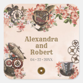 Cuadrada Pegatina de agradecimiento Floral Steampunk