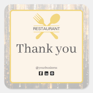 Cuadrada Pegatina de agradecimiento para restaurante elegan