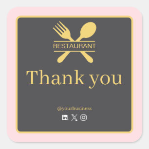 Cuadrada Pegatina de agradecimiento para restaurante en neg