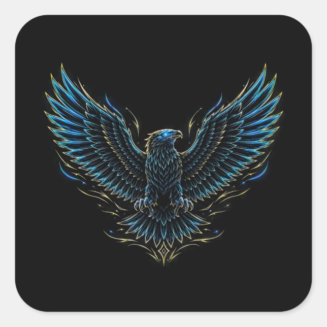 Cuadrada Pegatina de águila neon cyberpunk (Anverso)