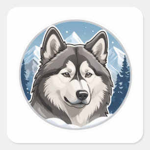 Cuadrada Pegatina de Alaskan Malamute