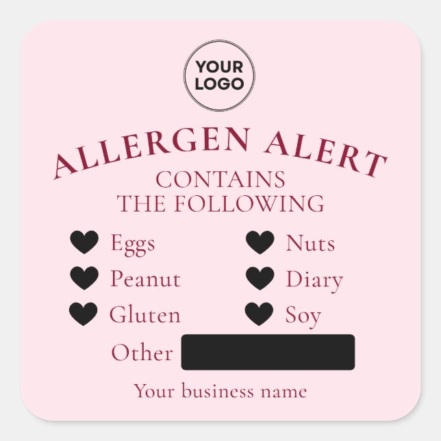 Cuadrada Pegatina de Alerta de Alergia Rosa Pastelería Comi (Anverso)
