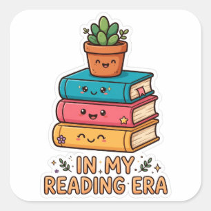 Cuadrada Pegatina de amante de libros de mi era de lectura