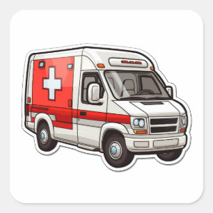 Cuadrada Pegatina de ambulancia - regalo para EMT y paraméd