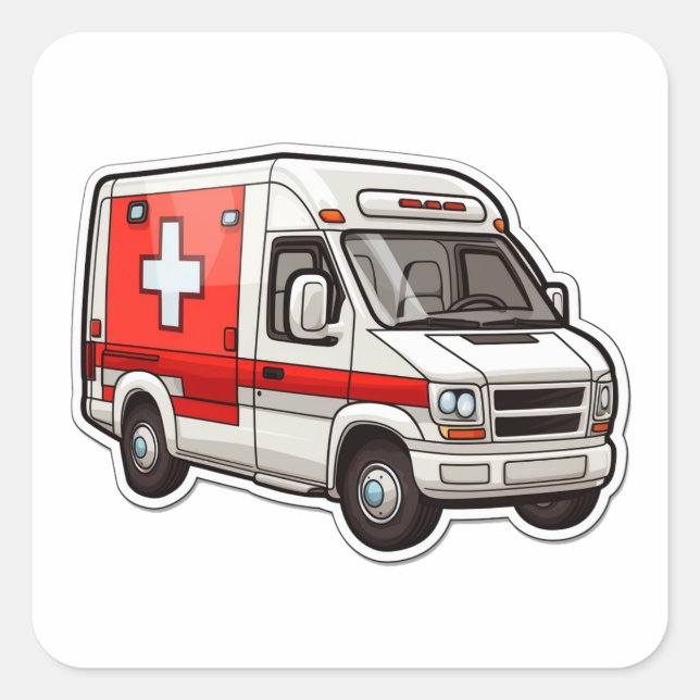 Cuadrada Pegatina de ambulancia - regalo para EMT y paraméd (Anverso)