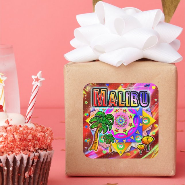 Cuadrada Pegatina de amigos tropicales de Malibu (Fiesta)