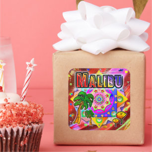Cuadrada Pegatina de amigos tropicales de Malibu