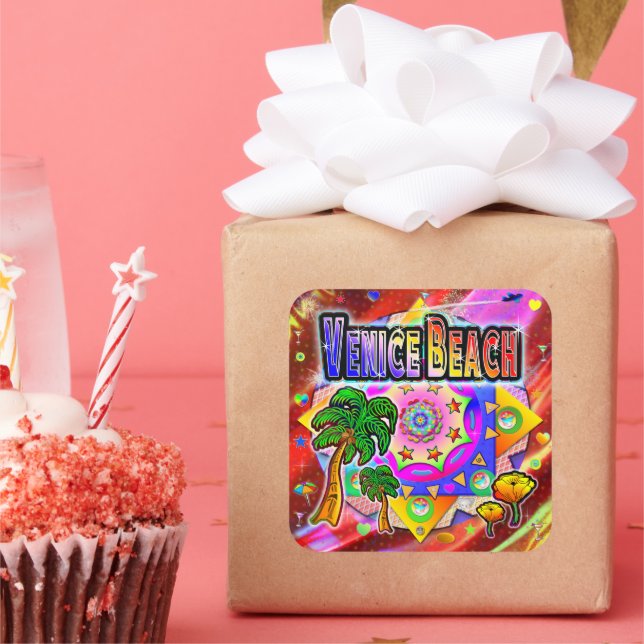 Cuadrada Pegatina de Amigos Tropicales de Venice Beach (Fiesta)