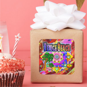 Cuadrada Pegatina de Amigos Tropicales de Venice Beach