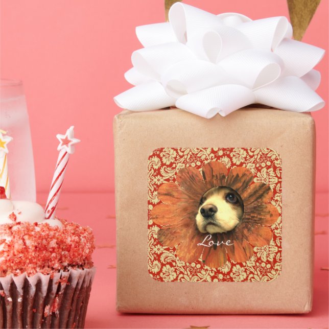 Cuadrada Pegatina de amor - Cachorro de cachorro peleándose (Fiesta)