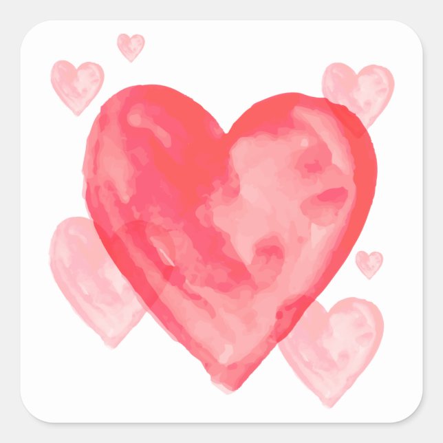 Cuadrada Pegatina De Amor De Acuarela Rosa Y Rojo (Anverso)