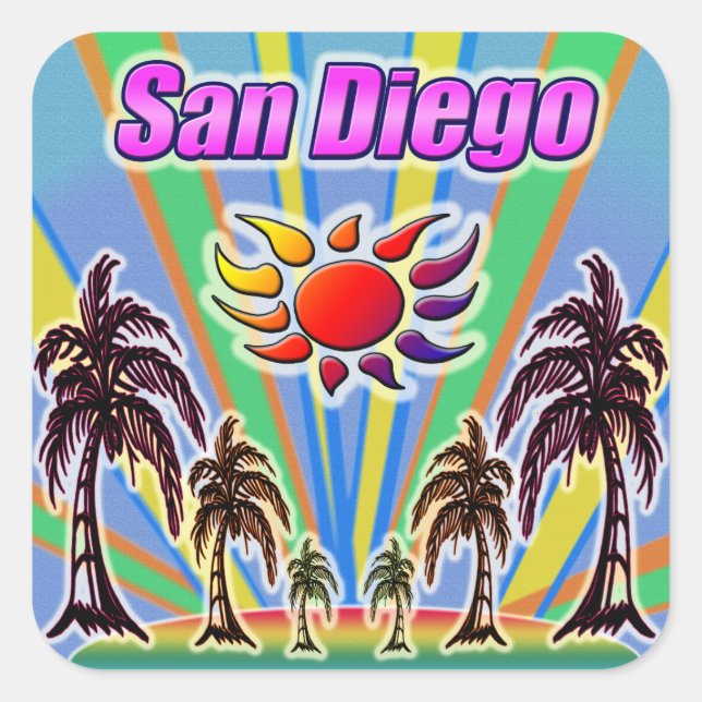 Cuadrada Pegatina de amor de verano de San Diego (Anverso)
