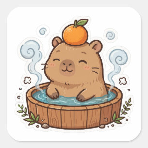 Cuadrada Pegatina de animal lindo Capybara Onsen