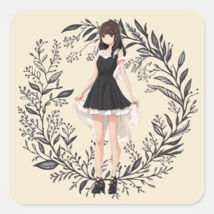 Cuadrada Pegatina de Anime LBD Vintage - Expresión artístic