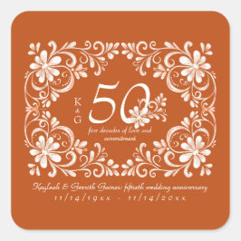 Cuadrada Pegatina de aniversario de 50 años Shabby Chic Nar