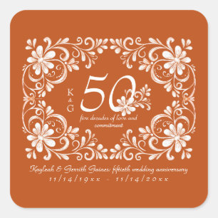 Cuadrada Pegatina de aniversario de 50 años Shabby Chic Nar