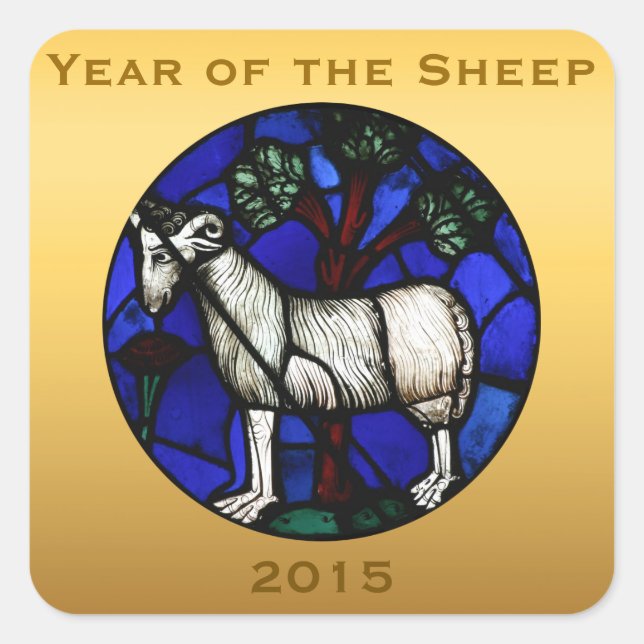 Cuadrada Pegatina de año Personalizado Ram o Goa Aries (Anverso)