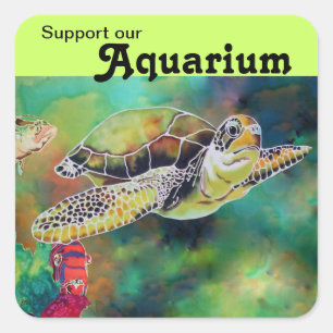Cuadrada Pegatina de apoyo al acuario de la tortuga verde