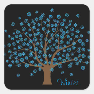 Cuadrada Pegatina de árbol de copo de nieve de invierno