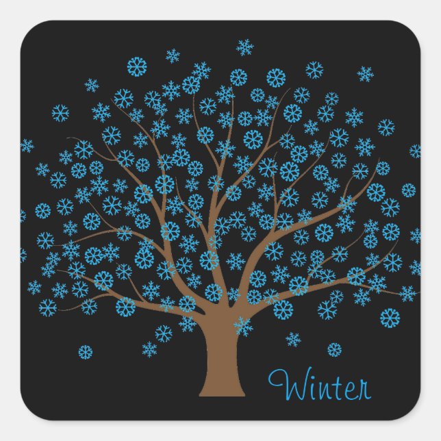 Cuadrada Pegatina de árbol de copo de nieve de invierno (Anverso)
