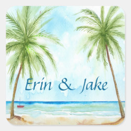 Cuadrada Pegatina de árbol de palmas