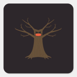Cuadrada Pegatina de árbol espeluznante con mascarilla