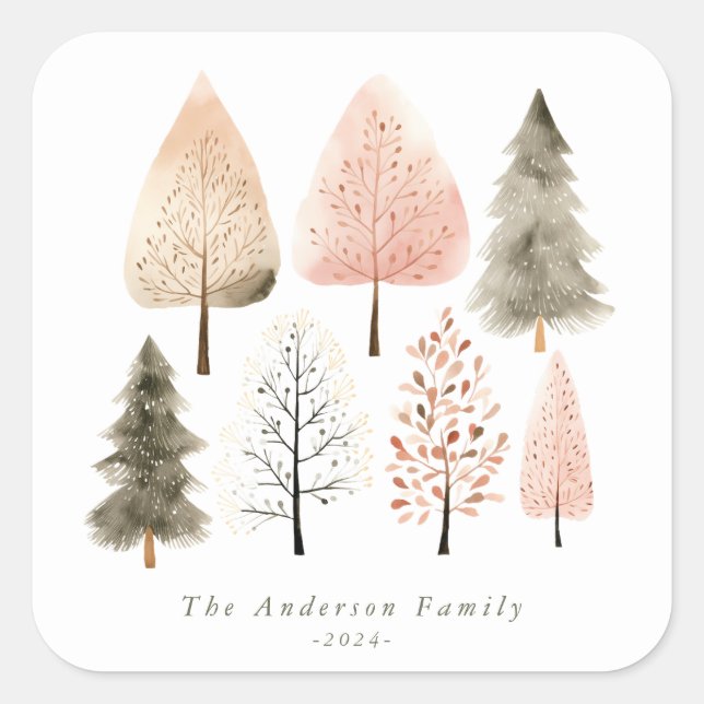 Cuadrada Pegatina de árboles de Navidad personalizados (Anverso)