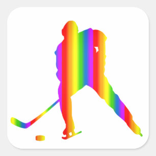Cuadrada Pegatina de arcoíris de hockey sobre hielo colorid