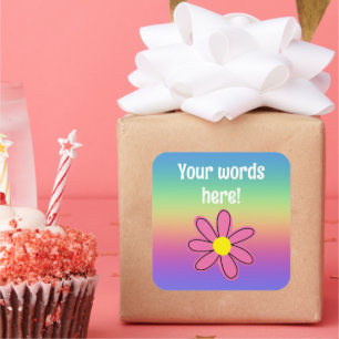 Cuadrada Pegatina de arcoiris y flores personalizado