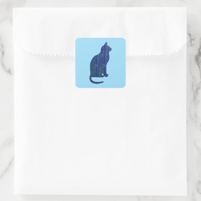 Cuadrada Pegatina de arte de gato azul (Bolso)