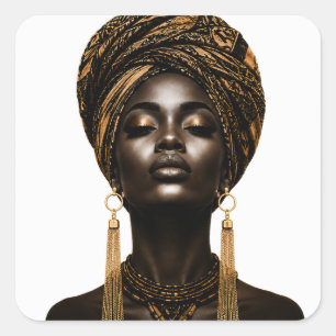 Cuadrada Pegatina de arte de mujer negra africana elegante