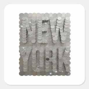 Cuadrada Pegatina de arte de NUEVA YORK de plata brillante