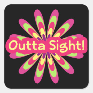 Cuadrada pegatina de arte de palabras de flor hippie retro 