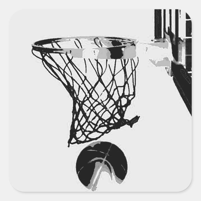 Cuadrada Pegatina de arte pop de baloncesto blanco y negro (Anverso)