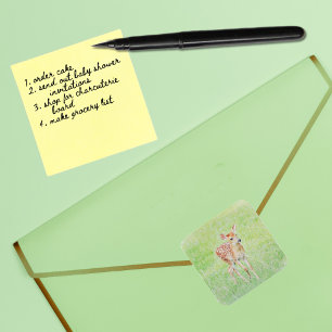 Cuadrada Pegatina de arte Sweet Baby Deer Fawn