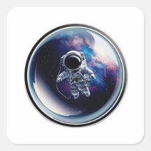 Pegatina de astronauta 3D en burbuja de galaxia es